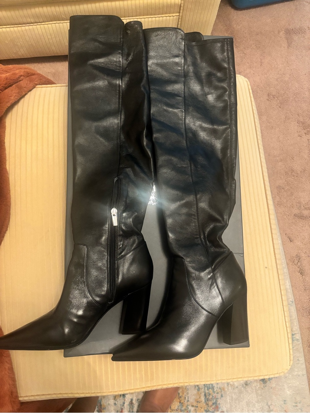 Vince Camuto Black Tall Pointed-Toe Block Heel Boots